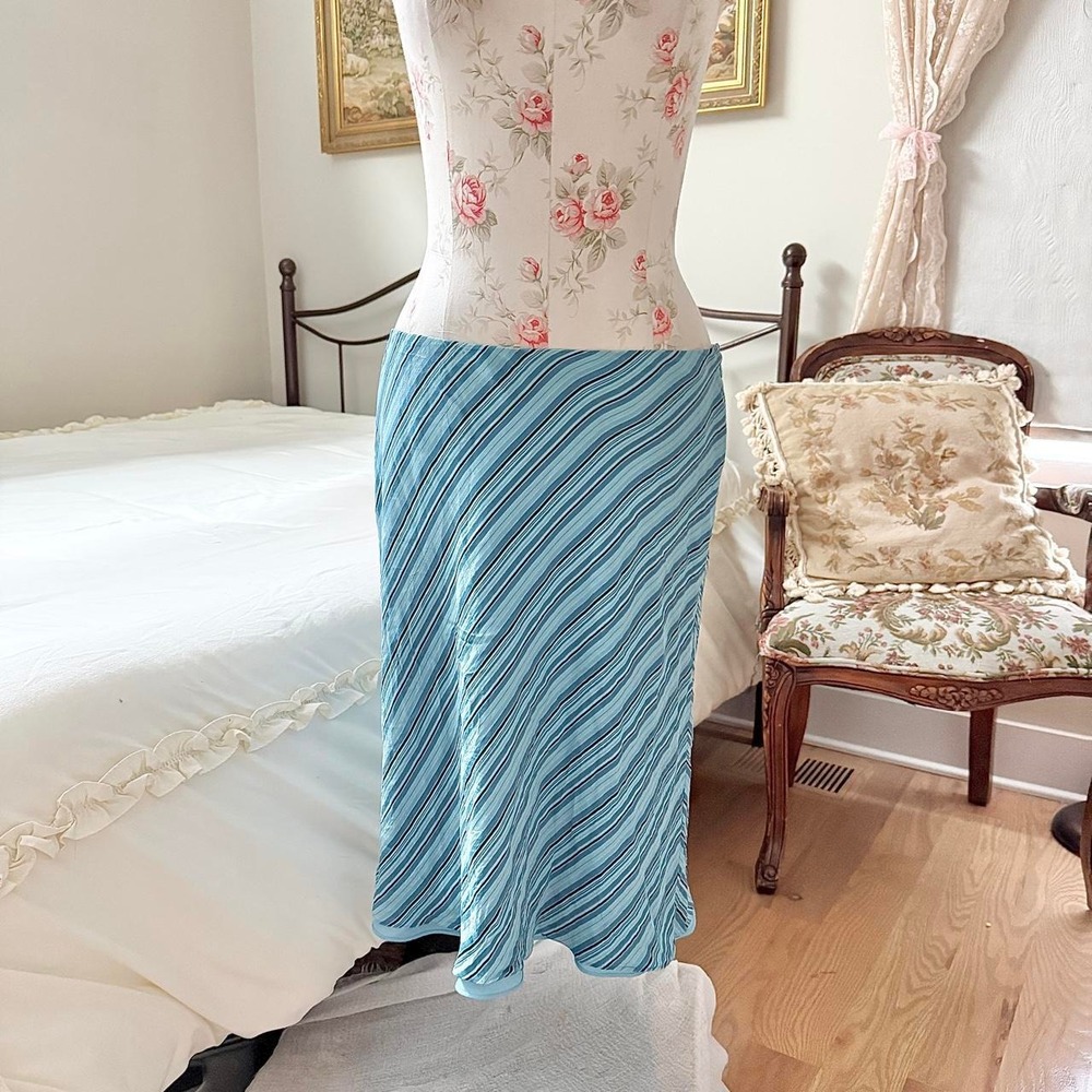 Silk striped Midi Skirt  Y2K Charter Club size 8 100% silk blue striped - Picture 2 of 6